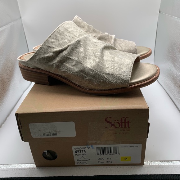 Sofft Shoes - NWB Sofft Womens Size 6.5 Netta Leather Platino Metallic Slip On Sandals  1507